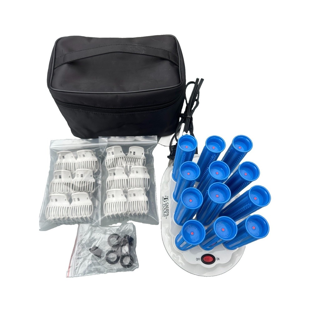 Calista Tools Ion Hot Rollers L12-Base 12 Long Blue Rollers 12 Clips Travel Bag
